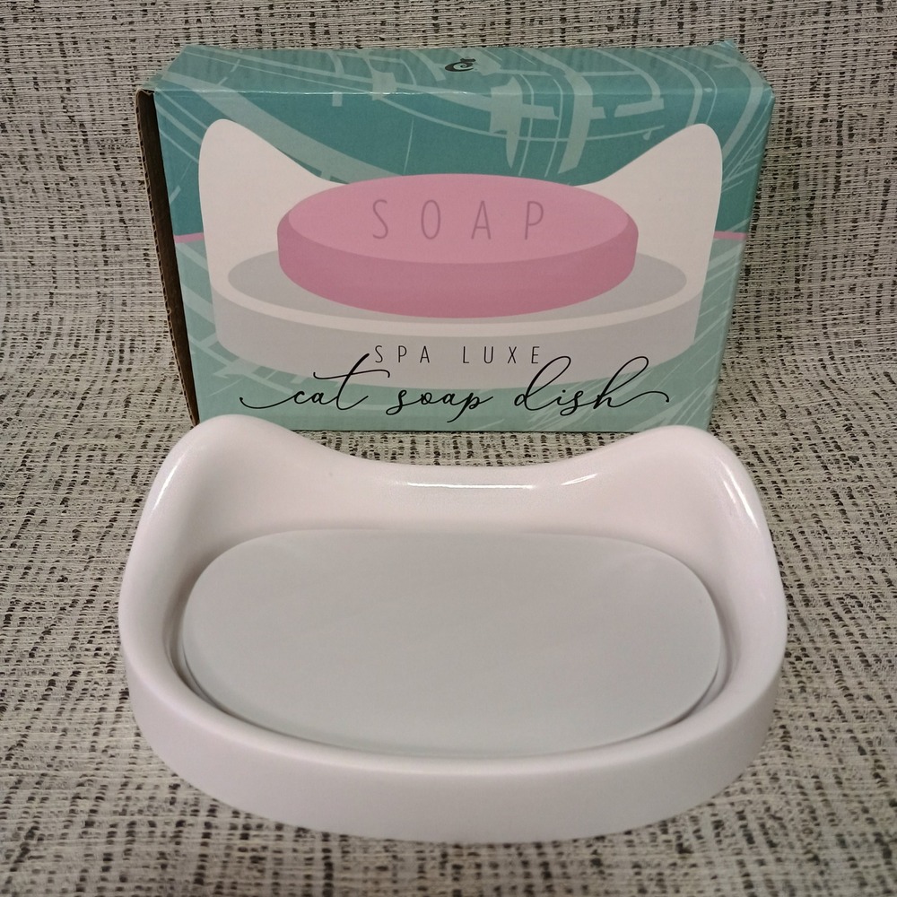 Cat Lady Box Spa Luxe Cat Shaped Soap Dish White Wall Mount or Stand Alone NEW